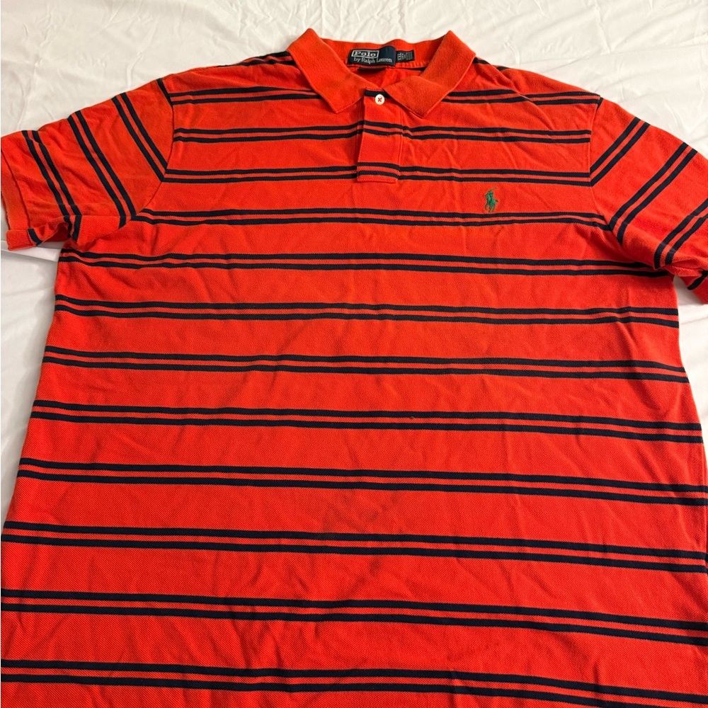 Ralph Lauren Men's Orange and Black Striped Polo Shirt